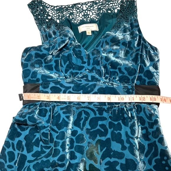 ANTHROPOLOGIE MOULINETTE SOEURS Matilija Teal Silk & Velvet Burnout Dress Sz 2 - Picture 7 of 11